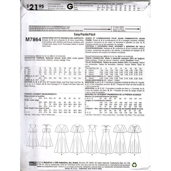 McCall's M7864 Misses 6 to 14 Jumpsuits and Dresses Uncut Sewing Pattern - Picture 2 of 2